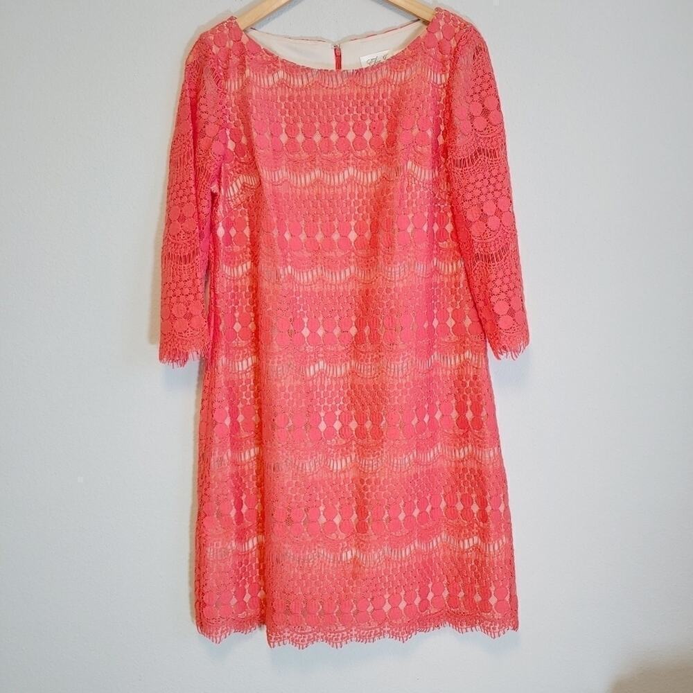Eliza J Coral Lace Scalloped Hem Formal Dress Sz 10 Wedding Party Church